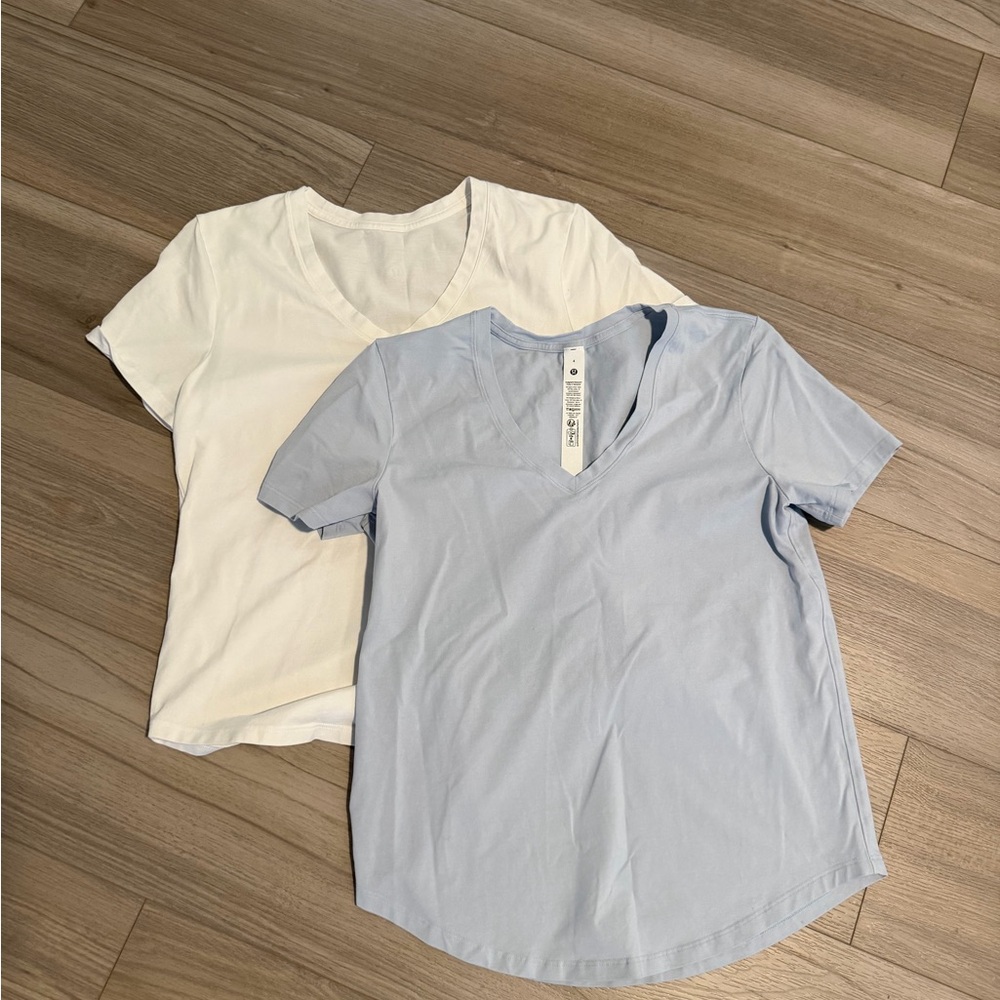 lululemon athletica White and Light Blue Love  Tees